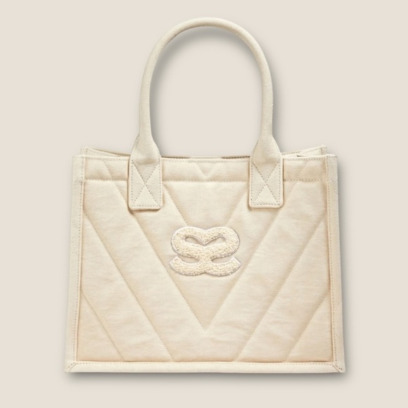 SANDRO Kasbah Quilted Canvas Tote Bag In Ecru. NWT #1549 - Picture 2 of 5